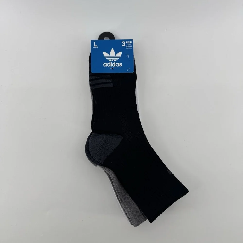ADIDAS Mens Socks High Quarter Moisture Wicking Everyday 3 Pair Shoe Size Large